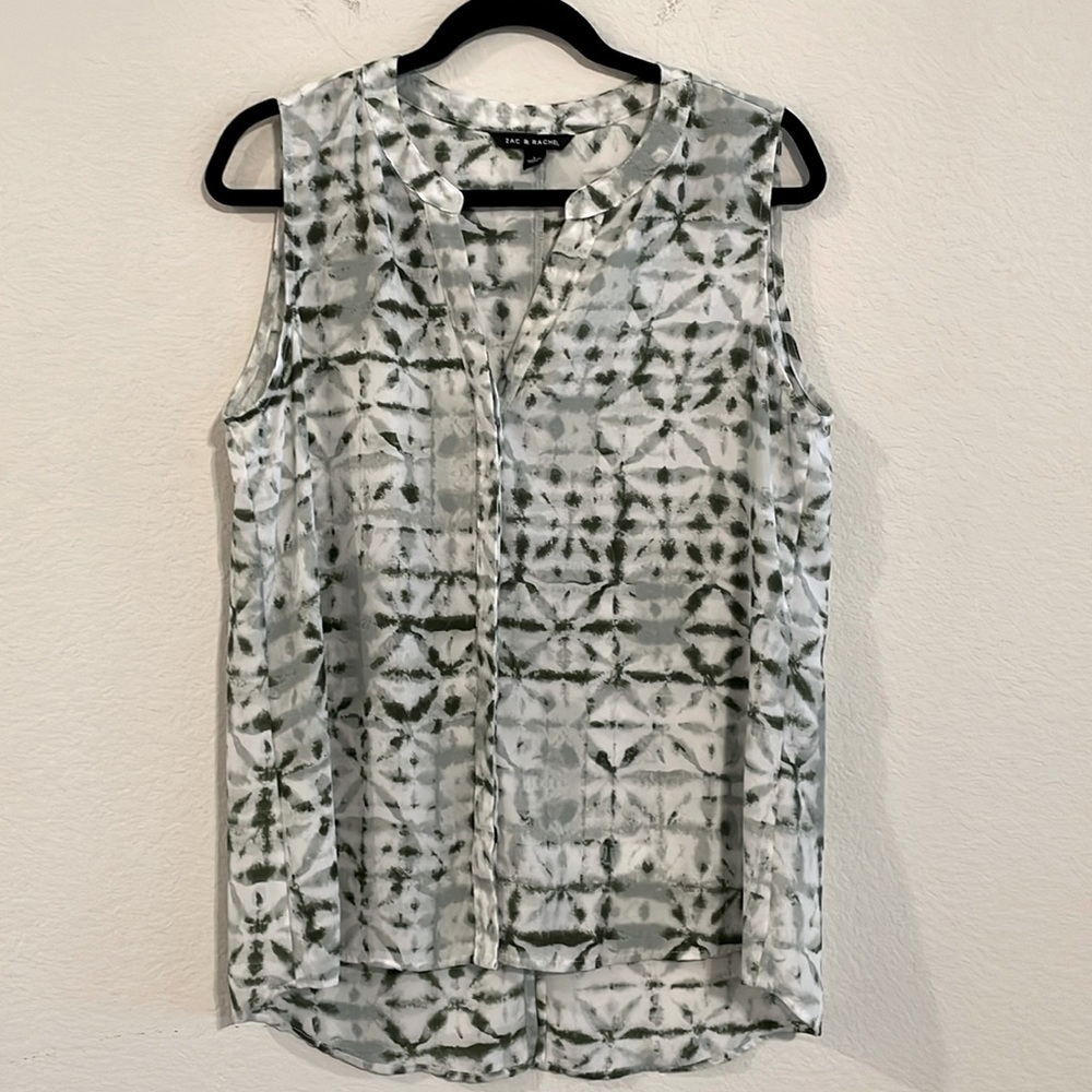 Zac & Rachel Women Tunic Large Green & White Abstract Bohemian Coastal Grandma